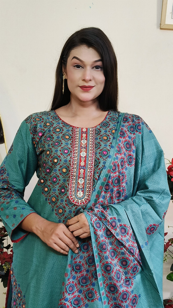স্ল্যাব কটন থ্রি পিস, প্রিমিয়াম থ্রি পিস, টেবিল প্রিন্ট থ্রি পিস, কম্পিউটার এমব্রয়ডারি, মেয়েদের থ্রি পিস, থ্রি পিস কালেকশন, কটন থ্রি পিস, ladies three piece, premium three piece, slab cotton three piece, table print three piece, computer embroidery three piece, ladies fashion, MBR BD